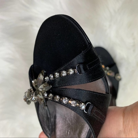DELMAN black satin & crystal slingback heels 8 - Picture 13 of 16